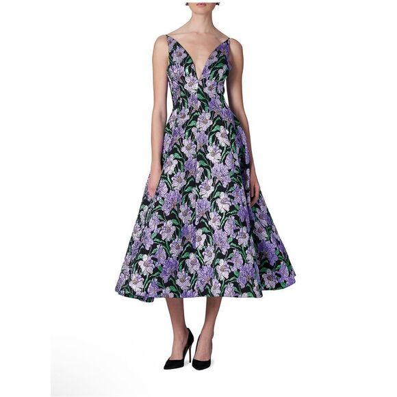 Carolina Herrera Metallic Floral Jacquard A-Line Dress size 6 - Picture 1 of 14